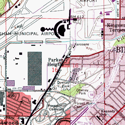 Topographic Map of Parker Heights, AL