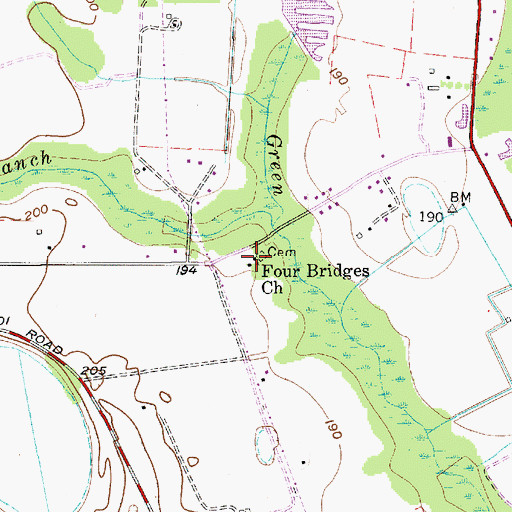 Topographic Map of Four Bridges School (historical), SC