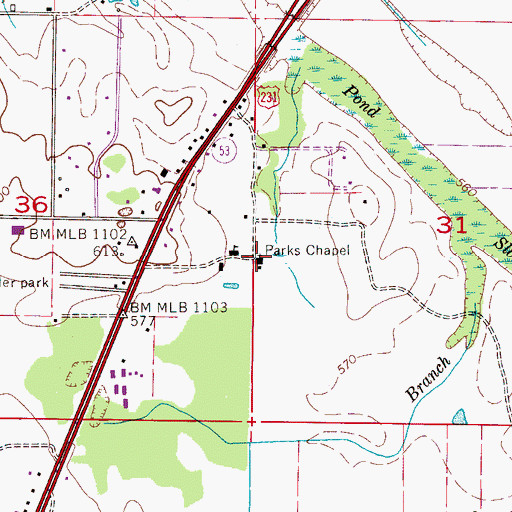 Topographic Map of Parks Chapel, AL