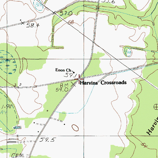 Topographic Map of Harvins Crossroads, SC