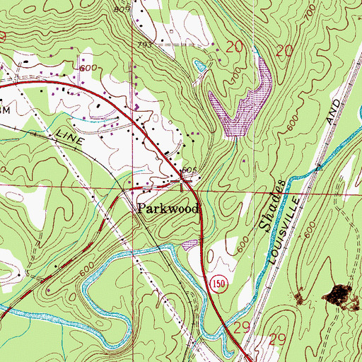 Topographic Map of Parkwood, AL