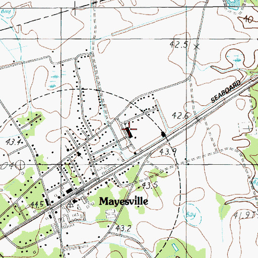 Topographic Map of Mayesville Elementary School, SC