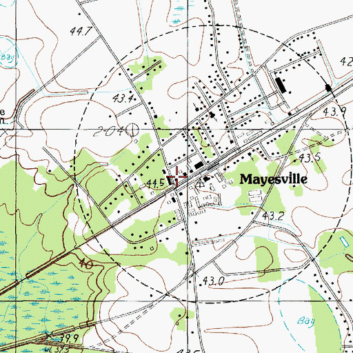 Topographic Map of Mayesville Post Office, SC