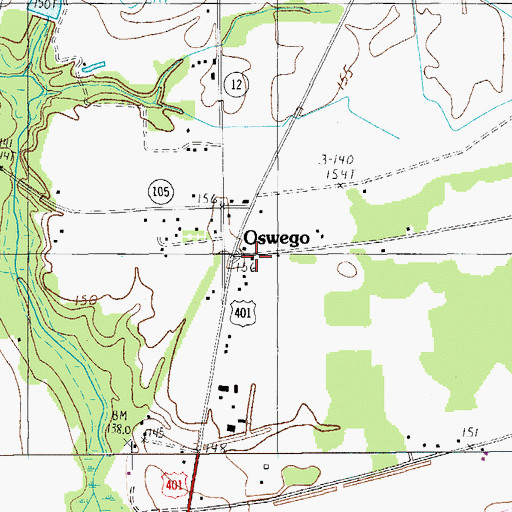 Topographic Map of Oswego School (historical), SC