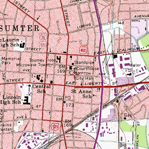 Topographic Map of Sumter City Hall, SC