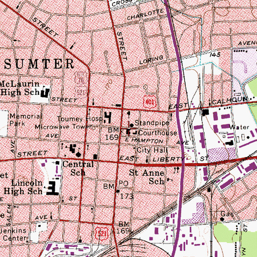 Topographic Map of Sumter County Courthouse, SC