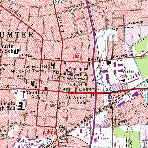 Topographic Map of Sumter County Library, SC
