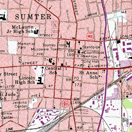 Topographic Map of Sumter Historic District, SC