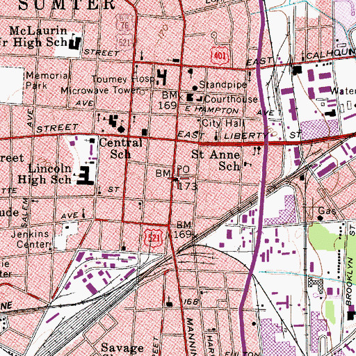 Topographic Map of Sumter Post Office, SC