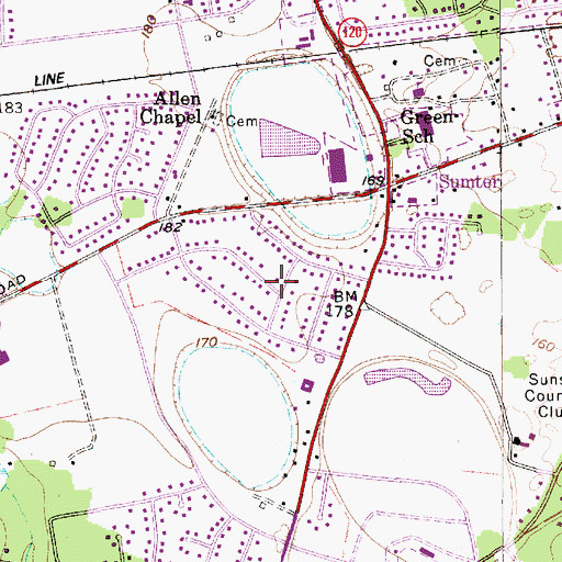 Topographic Map of Sunset Homes, SC
