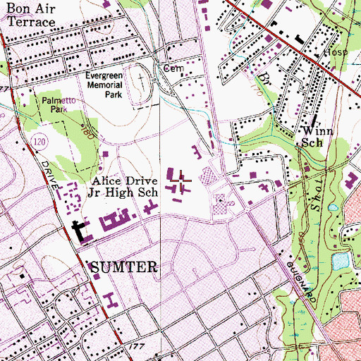 Topographic Map of University of South Carolina-Sumter, SC