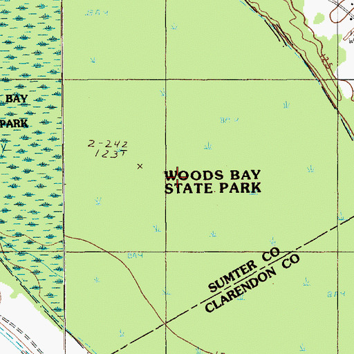 Topographic Map of Woods Bay State Park, SC