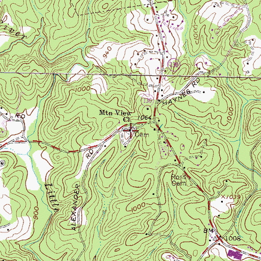 Topographic Map of Mountain View Cemetery, SC