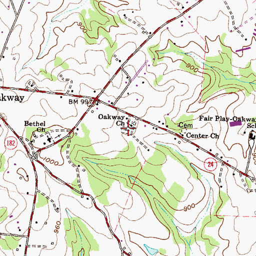 Topographic Map of Oakway Cemetery, SC