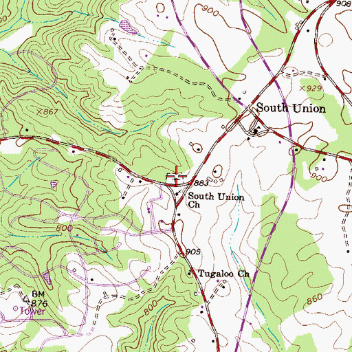 Topographic Map of South Union Cemetery, SC