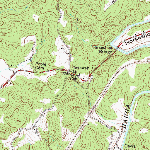 Topographic Map of Toxoway Cemetery, SC