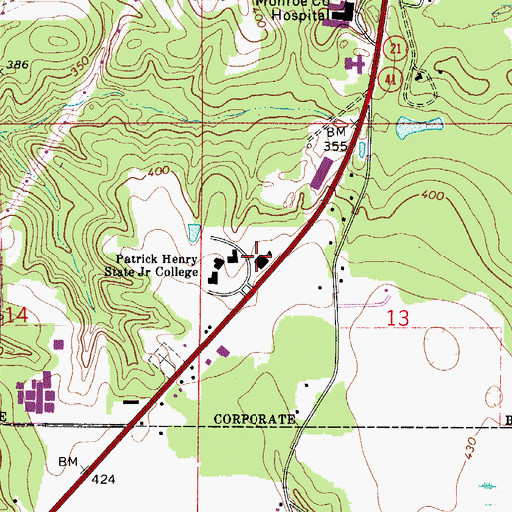 Topographic Map of Alabama Southern Community College, AL