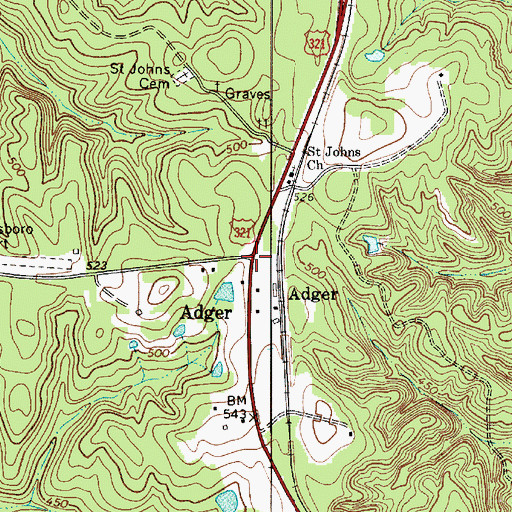Topographic Map of Adger, SC