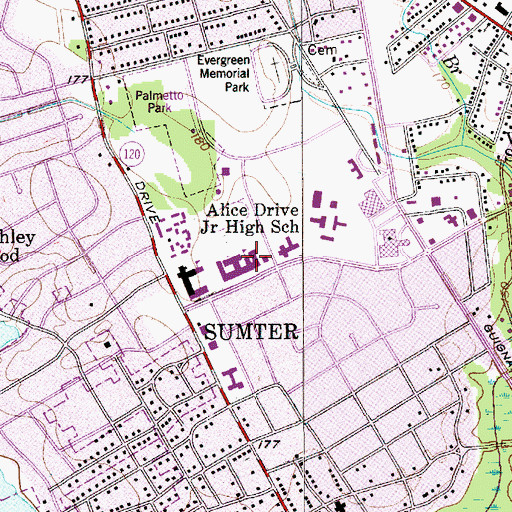 Topographic Map of Alice Drive Junior High School, SC