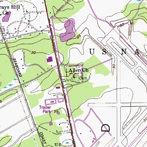 Topographic Map of Allen Church, SC