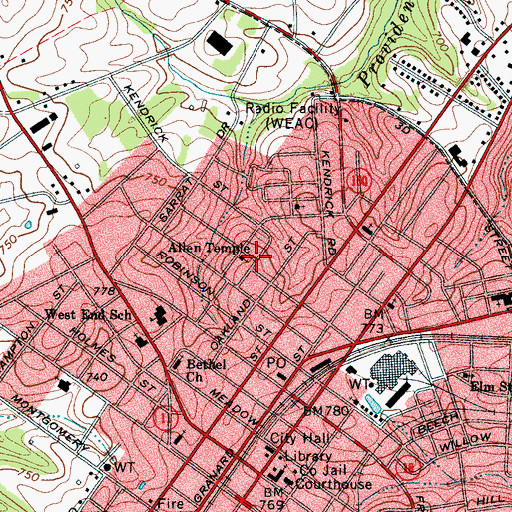 Topographic Map of Allen Temple, SC