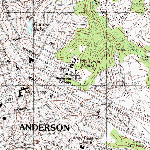 Topographic Map of Anderson College, SC