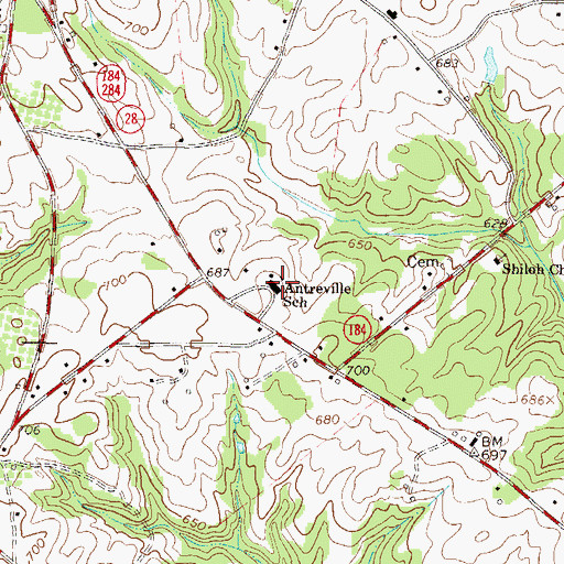 Topographic Map of Antreville School, SC