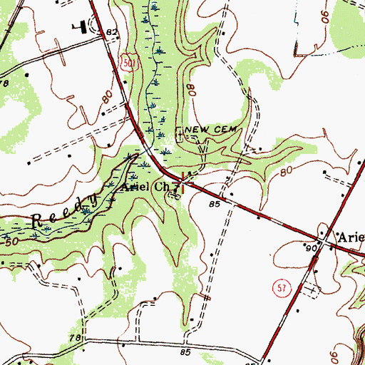 Topographic Map of Ariel Church, SC