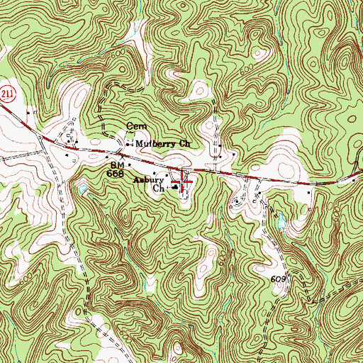 Topographic Map of Asbury Church, SC