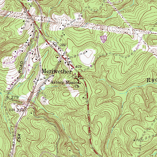 Topographic Map of Asbury Mission Church, SC