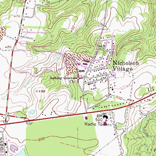 Topographic Map of Ashley Grove Baptist Church, SC