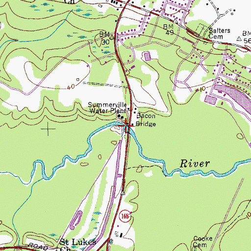 Topographic Map of Bacon Bridge, SC
