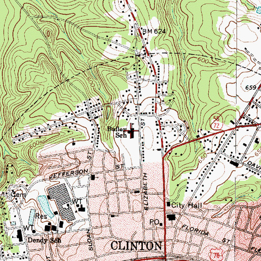 Topographic Map of Bailey School, SC
