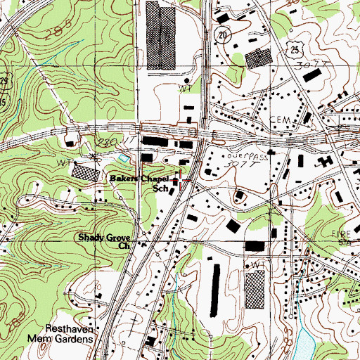 Topographic Map of Bakers Chapel School, SC