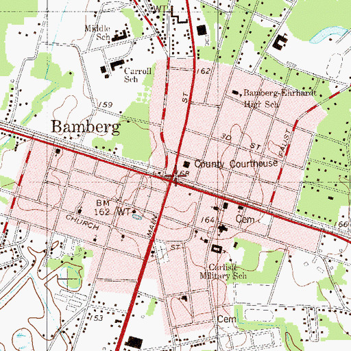 Topographic Map of Bamberg, SC
