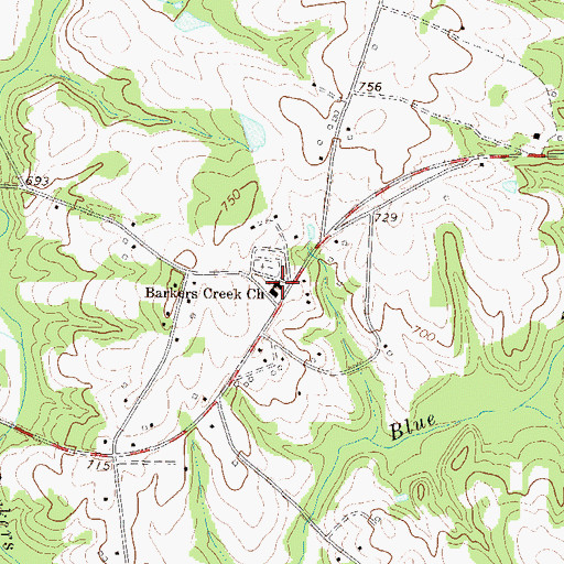 Topographic Map of Barkers Creek Baptist Church, SC