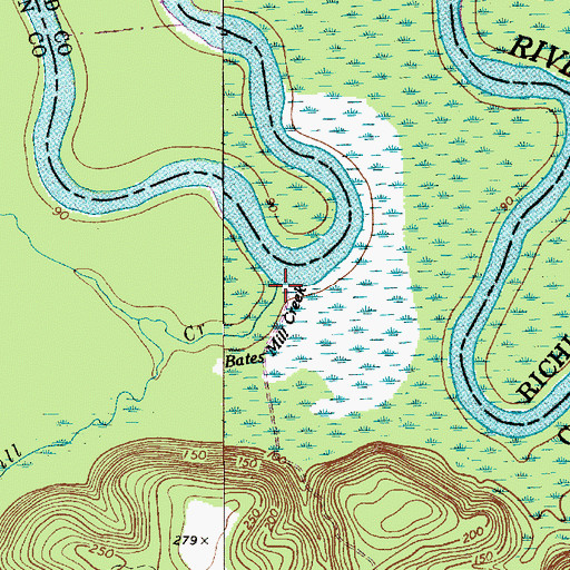 Topographic Map of Bates Mill Creek, SC