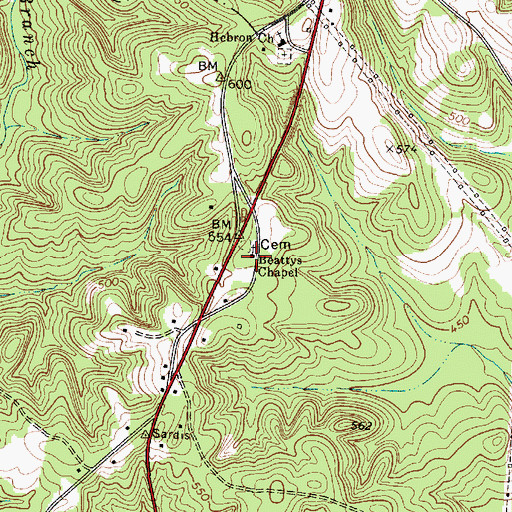 Topographic Map of Beattys Chapel, SC
