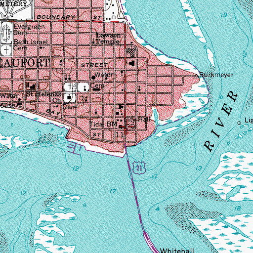 Topographic Map of Beaufort, SC