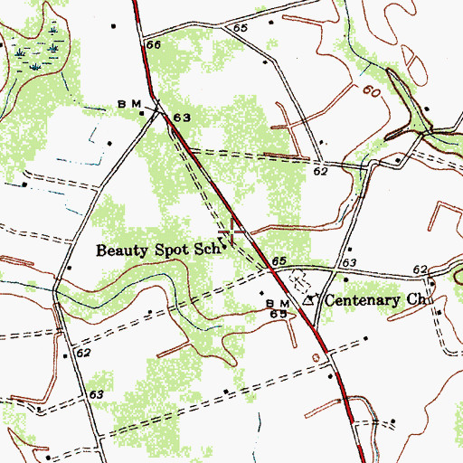 Topographic Map of Beauty Spot School, SC