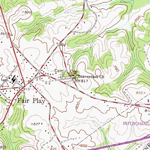 Topographic Map of Beaverdam Baptist Church, SC