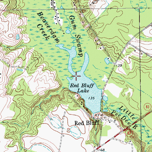Topographic Map of Beaverdam Creek, SC
