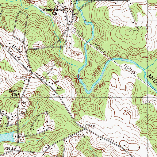 Topographic Map of Beaverdam Creek, SC