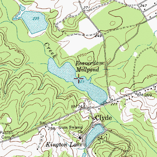 Topographic Map of Beaverdam Millpond, SC