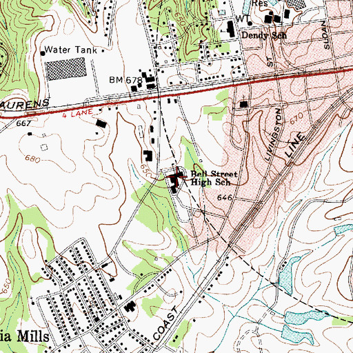 Topographic Map of Bell Street High School, SC