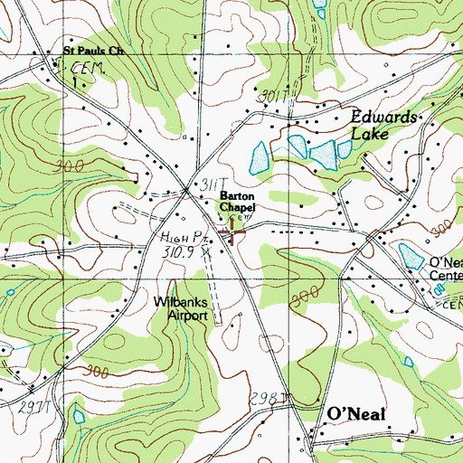 Topographic Map of Bartons Memorial Chapel Cemetery, SC