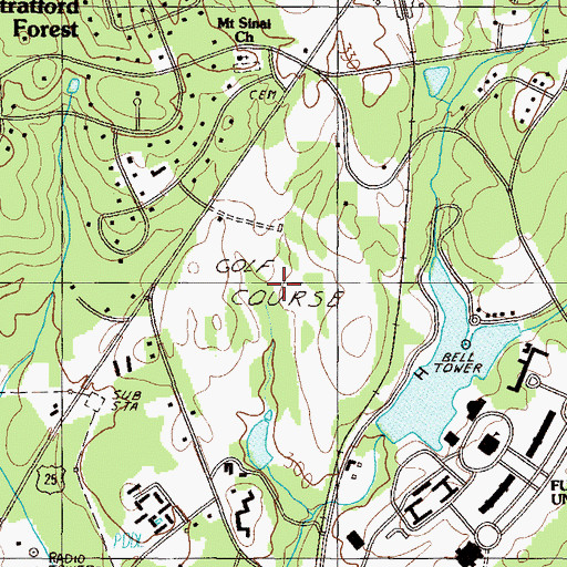 Topographic Map of Furman Golf Course, SC
