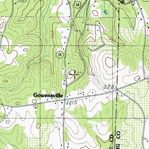 Topographic Map of Gowensville First Baptist Church Graveyard, SC