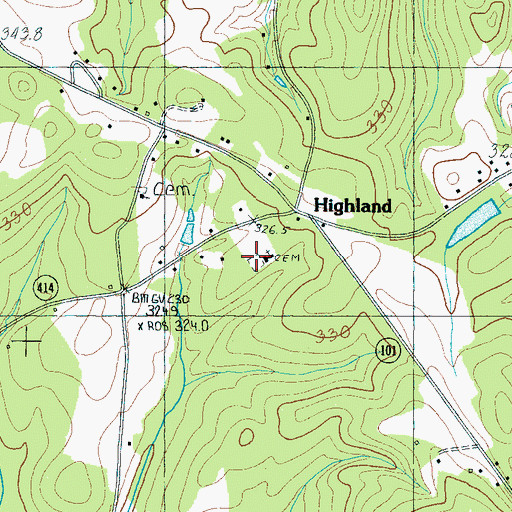 Topographic Map of Highland Baptist Church Graveyard, SC