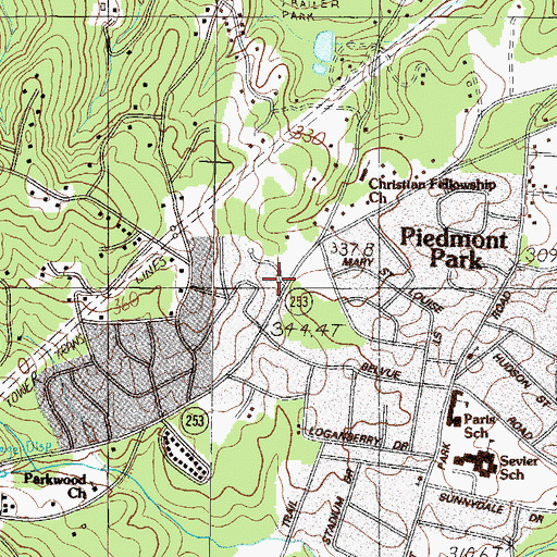 Topographic Map of Piedmont Park Fire Department Headquarters, SC